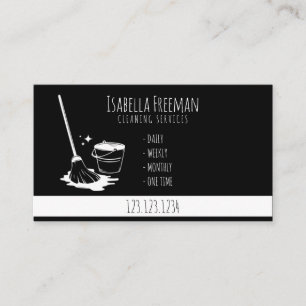 Tarjeta De Visita Servicio único de limpieza en blanco y negro