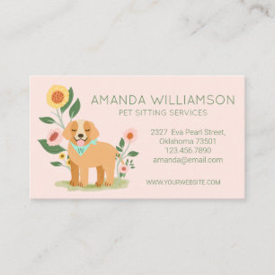 Tarjeta De Visita Servicios Adorables de Cuidado de Perros Florales