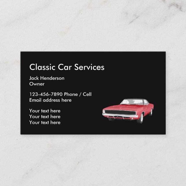 Tarjeta De Visita Servicios Clásicos De Auto Y Restauración (Anverso)