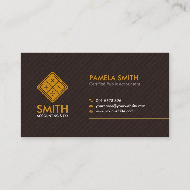 Tarjeta De Visita Servicios contables - Marrón y Amarillo de cosecha (Anverso)