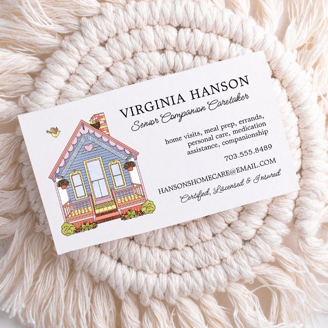 Tarjeta De Visita Servicios Cuidados de la Casa Azul (Cute House Caregiver Business Card)