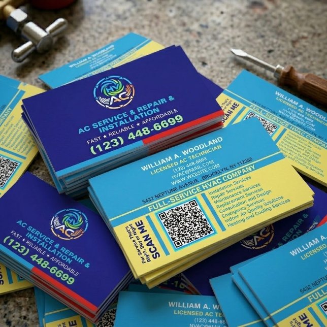 Tarjeta De Visita Servicios de Aire Acondicionado | Calefacción y En (HVAC business card template, AC repair technician cards, heating and cooling installer )