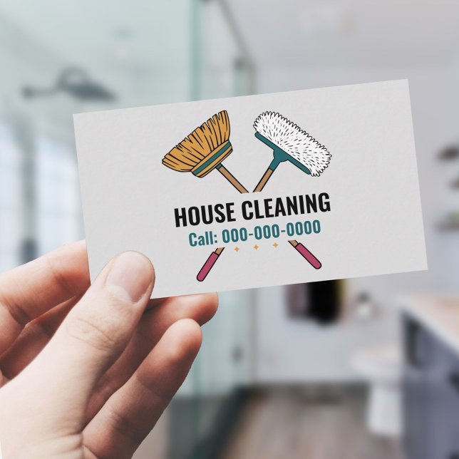 Tarjeta De Visita Servicios de aseo y limpieza de casas (Brooms & House Cleaning Services Business Card)
