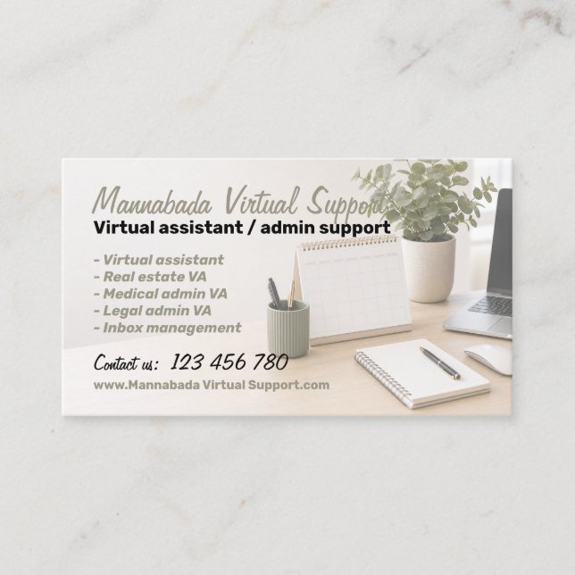 Tarjeta De Visita Servicios de Asistente Virtual (Anverso)