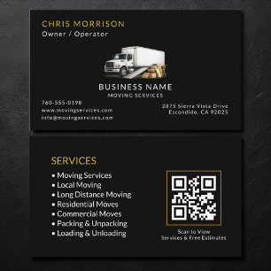 Tarjeta De Visita Servicios de Camiones de Mudanza Negros Código QR