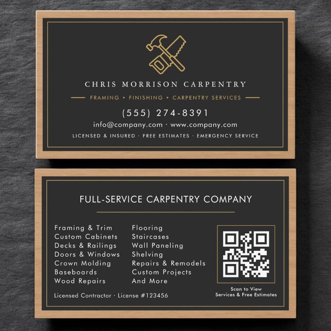 Tarjeta De Visita Servicios de carpintería Carpenter Código QR   (Subido por el creador)