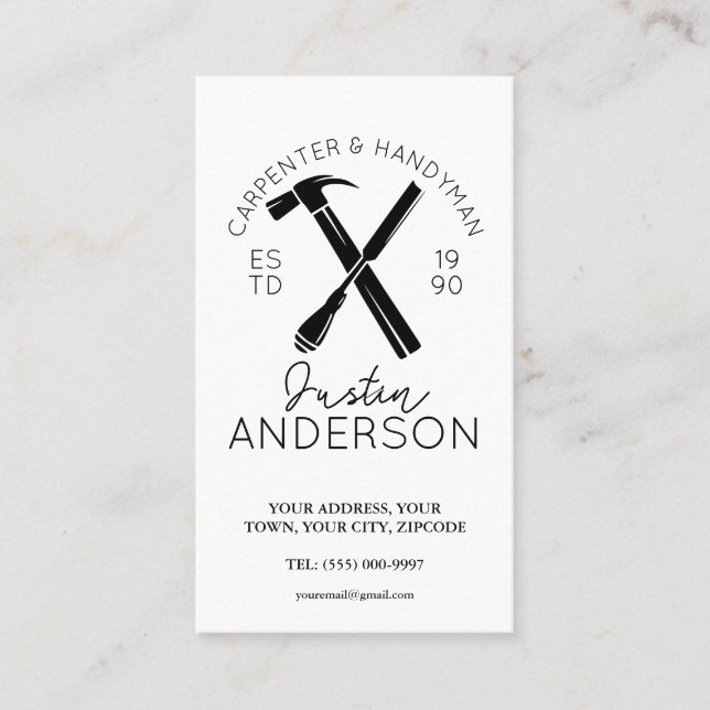 Tarjeta De Visita Servicios de carpintería de carpintería para peque (Anverso)