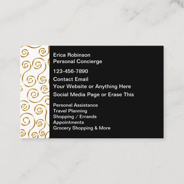 Tarjeta De Visita Servicios de Concierge Personal Elegantes Nuevo (Anverso)