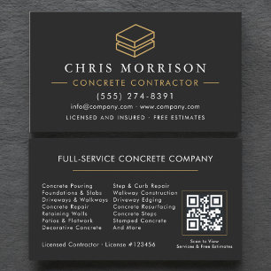 Tarjeta De Visita Servicios de contratista de hormigón con código QR
