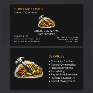 Tarjeta De Visita Servicios de Contratista Negro Profesional