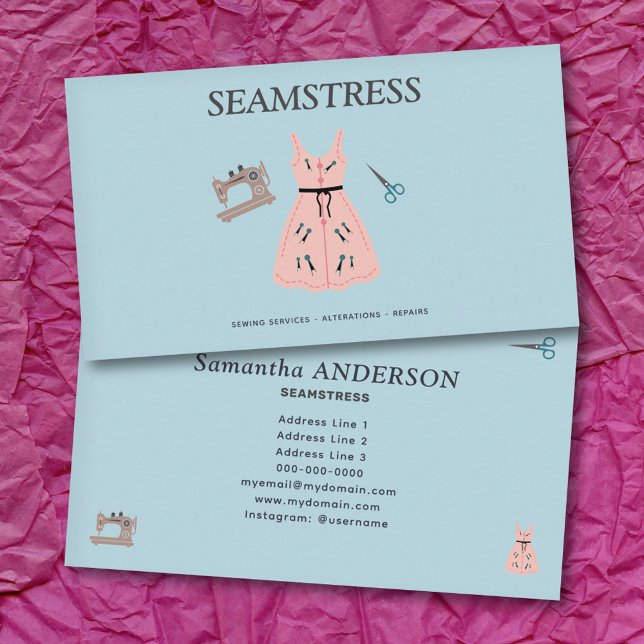 Tarjeta De Visita Servicios de costurera y arreglos (Seamstress & Alterations Services Business Card)