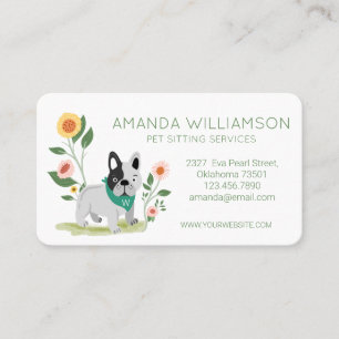 Tarjeta De Visita Servicios de cuidado de mascotas de Bulldog floral