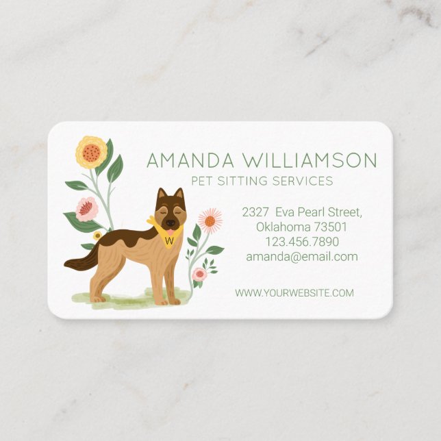 Tarjeta De Visita Servicios de cuidado de mascotas de Shepard aleman (Anverso)