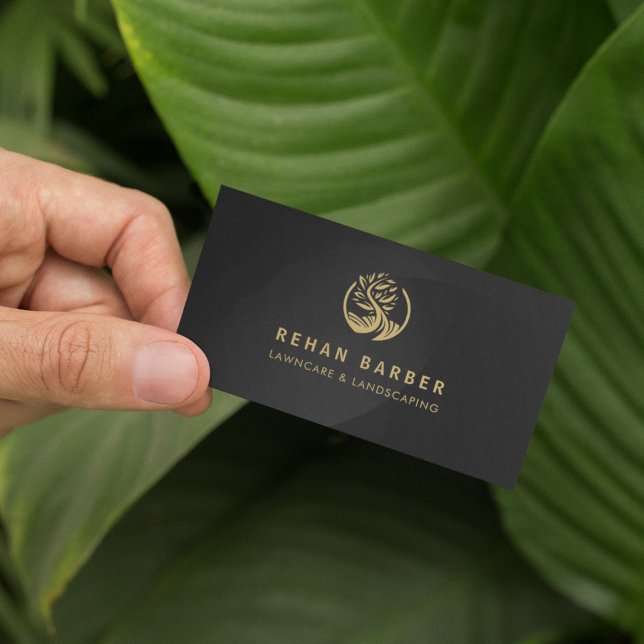 Tarjeta De Visita Servicios de cuidado del jardín negro y oro (Subido por el creador)