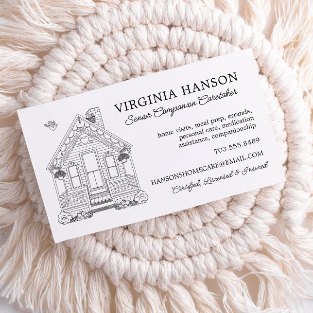 Tarjeta De Visita Servicios de cuidadores de dibujo de una casa late (Classy Cute Home Caregiver Business Card)