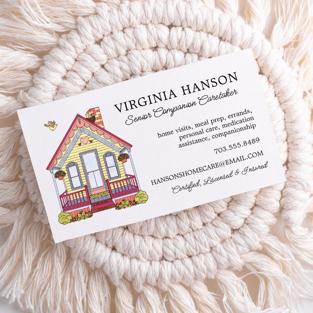 Tarjeta De Visita Servicios de cuidadores en casas particulares (Cute Home Illustrated Small Business Card)