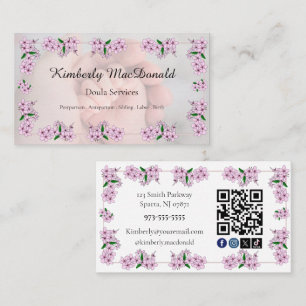 Tarjeta De Visita Servicios de doula icono social floral código QR f