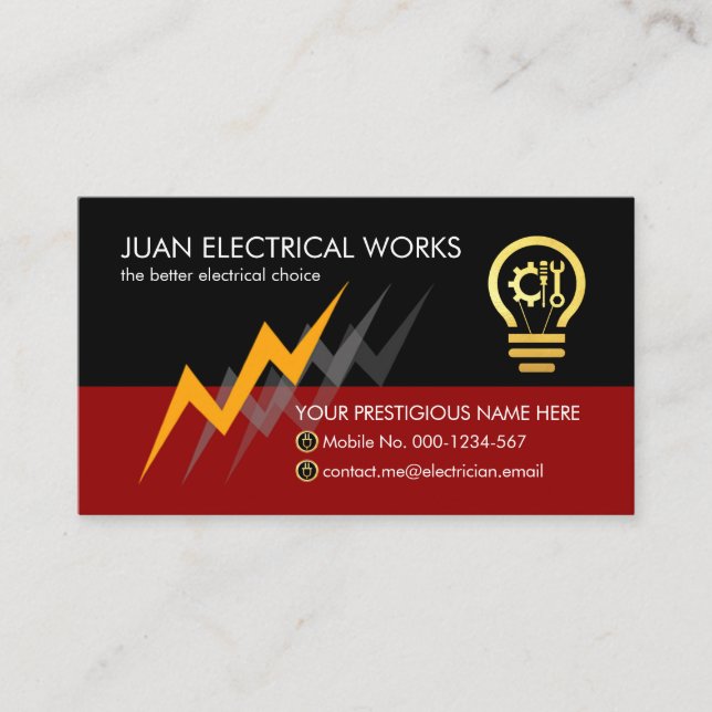 Tarjeta De Visita Servicios de Electricista con Poder de Relámpago E (Anverso)