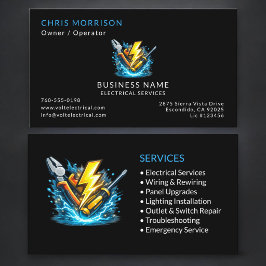 Tarjeta De Visita Servicios de Electricista Negro Profesional