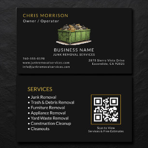 Tarjeta De Visita Servicios de Eliminación de Basura Negra Código QR