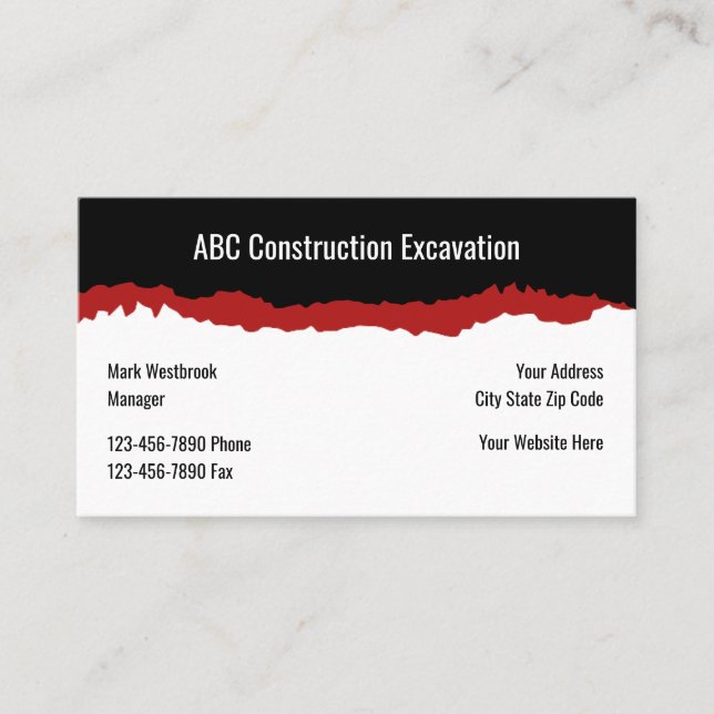 Tarjeta De Visita Servicios de excavación de la construcción (Anverso)