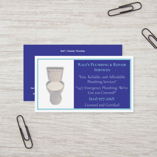 Tarjeta De Visita Servicios de fontanería azul (Anverso/Reverso In Situ)