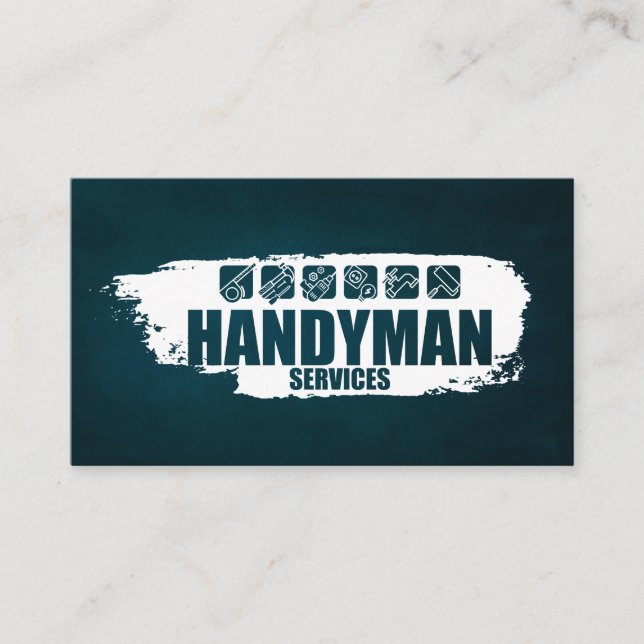Tarjeta De Visita Servicios de Handyman pintura blanca e iconos (Anverso)