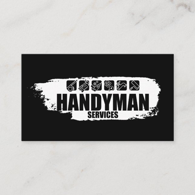 Tarjeta De Visita Servicios de Handyman pintura blanca e iconos (Anverso)