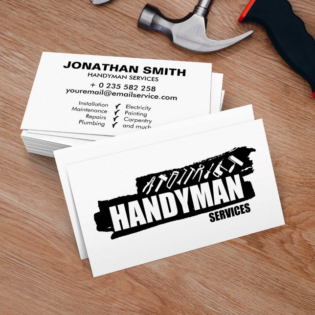 Tarjeta De Visita Servicios de Handyman sencillos en blanco y negro (Subido por el creador)
