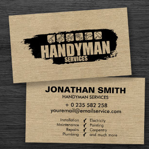 Tarjeta De Visita Servicios de Handyman simple negro grungo