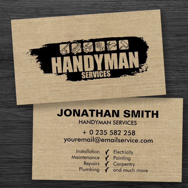 Tarjeta De Visita Servicios de Handyman simple negro grungo (Subido por el creador)
