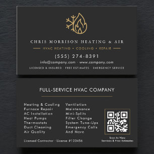 Tarjeta De Visita Servicios de HVAC Código QR Black Gold