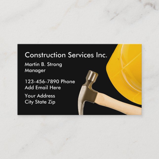 Tarjeta De Visita Servicios de la construcción con el casco (Anverso)