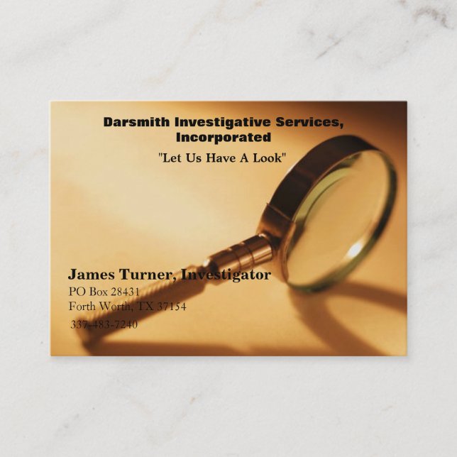 Tarjeta De Visita Servicios de la investigación de Darsmith, (Anverso)