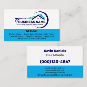 Tarjeta De Visita Servicios de lavado a presión Blanco y Azul