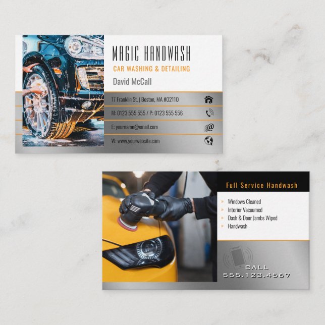 Tarjeta De Visita Servicios de lavado de manos | Lavado de coches (Anverso / Reverso)