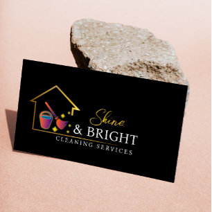 Tarjeta De Visita Servicios De Limpieza Analizar Para Conectar Negro