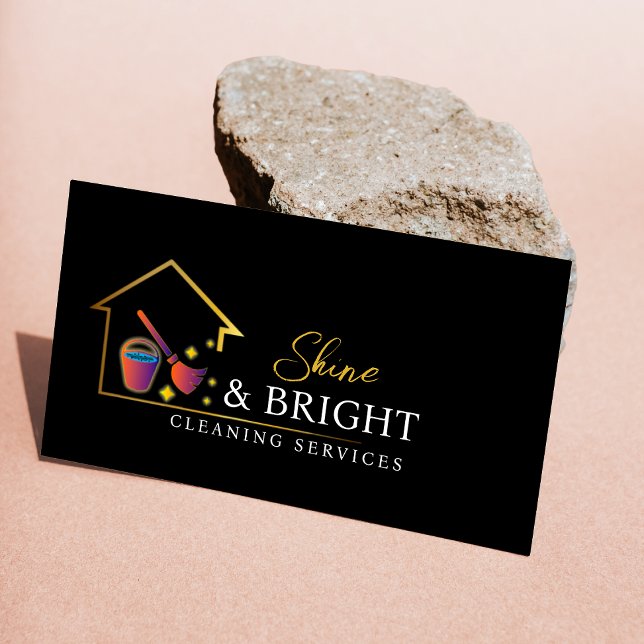 Tarjeta De Visita Servicios De Limpieza Analizar Para Conectar Negro (Cleaning Services Scan To Connect Black Business Card)