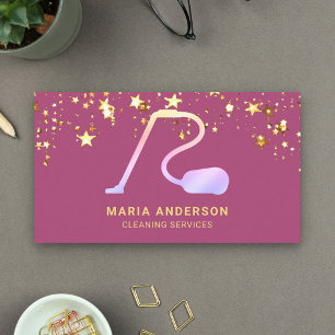 Tarjeta De Visita Servicios de limpieza Aspiradora Rosa Confeti