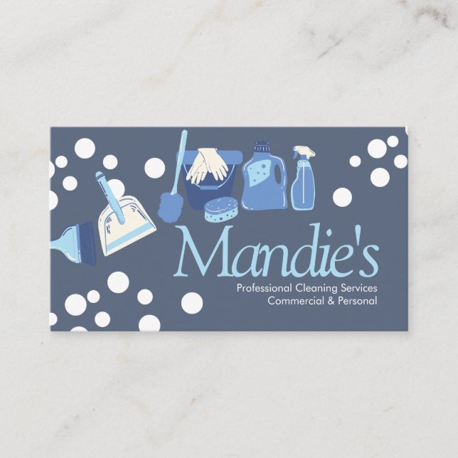 Tarjeta De Visita Servicios de limpieza Bubbles Blue Business Card (Anverso)