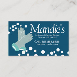 Tarjeta De Visita Servicios de Limpieza Burbujas Guantes Azules