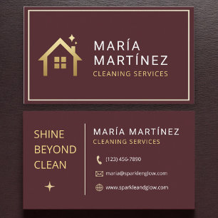 Tarjeta De Visita Servicios de Limpieza Casa Burgundy y Gold