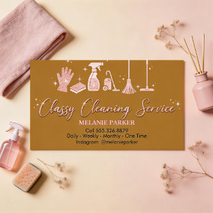 Tarjeta De Visita servicios de limpieza chic dorado y rosa