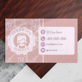 Tarjeta De Visita Servicios de limpieza Código Qr Rubor Rosa