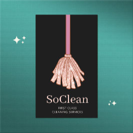 Tarjeta De Visita Servicios de limpieza con escoba rosa 