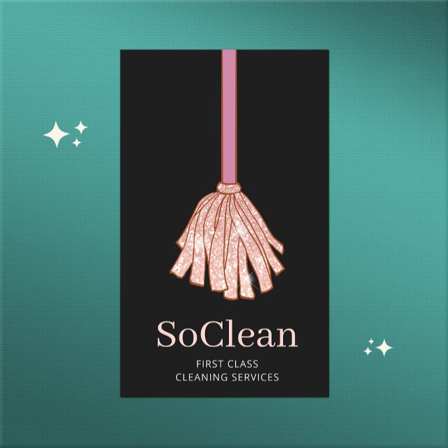 Tarjeta De Visita Servicios de limpieza con escoba rosa  (Subido por el creador)
