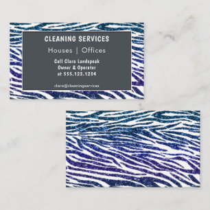 Tarjeta De Visita Servicios de limpieza con estampado de cebra azul