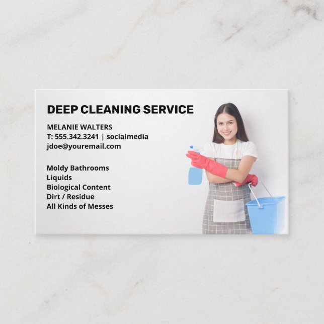 Tarjeta De Visita Servicios de limpieza | Cubo de retención y pulver (Anverso)