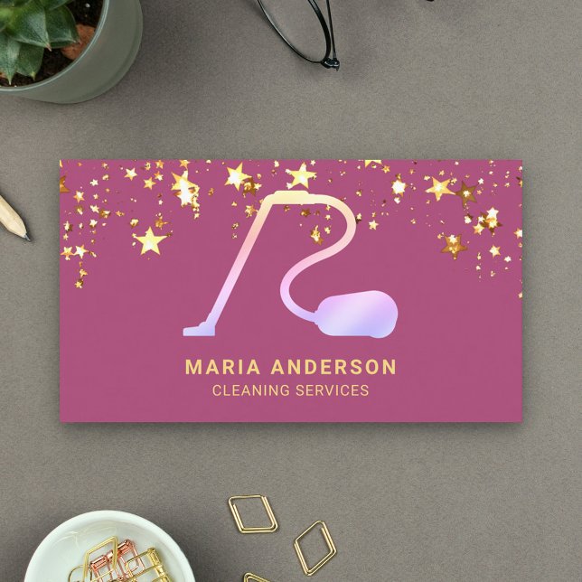 Tarjeta De Visita Servicios de limpieza de aspirador rosado Confetti (Subido por el creador)