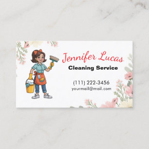 Tarjeta De Visita Servicios de limpieza de casa de criada de dibujos